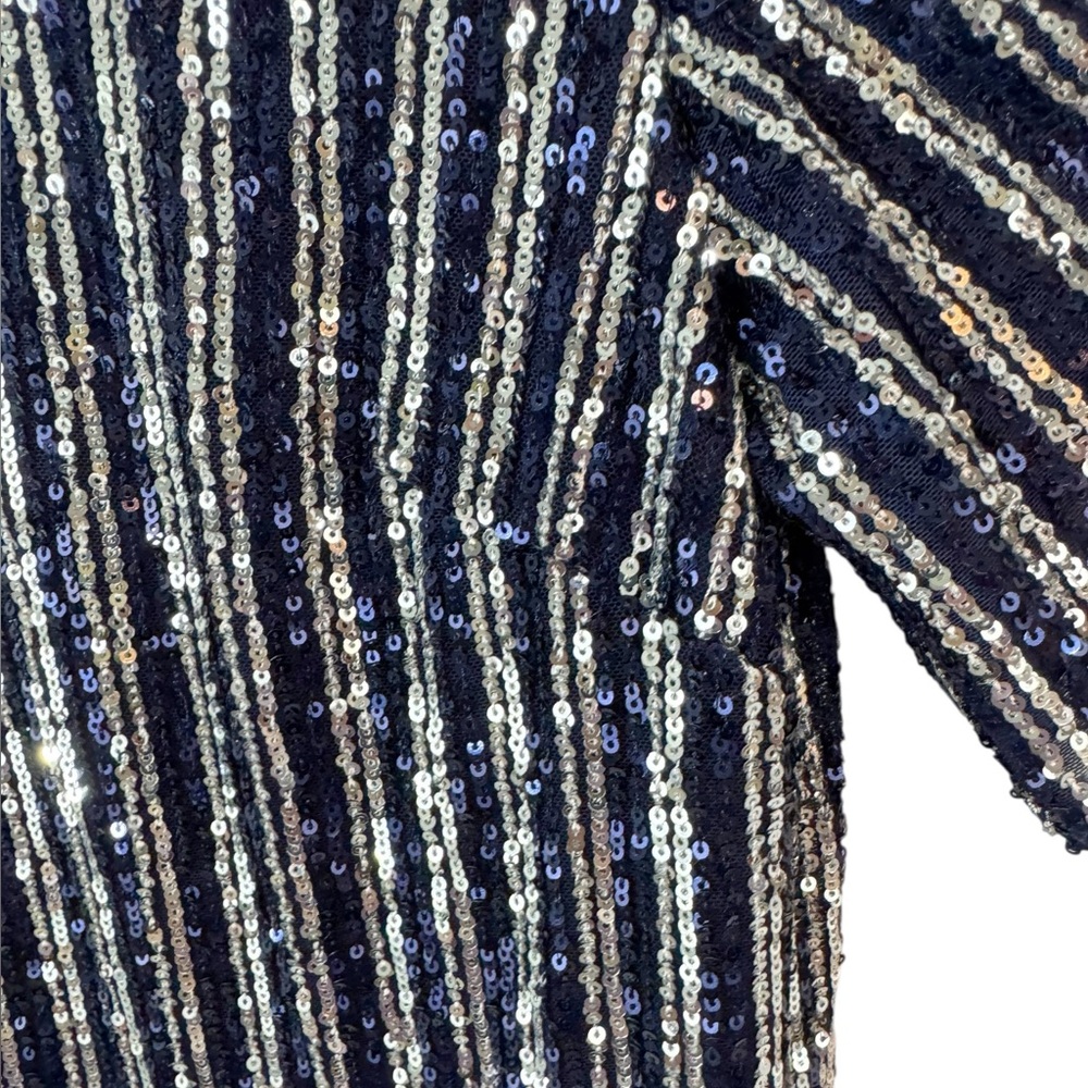 Anthropologie Flat White Short-Sleeve Sequin Stripe Shift Midi Dress small - Picture 9 of 14